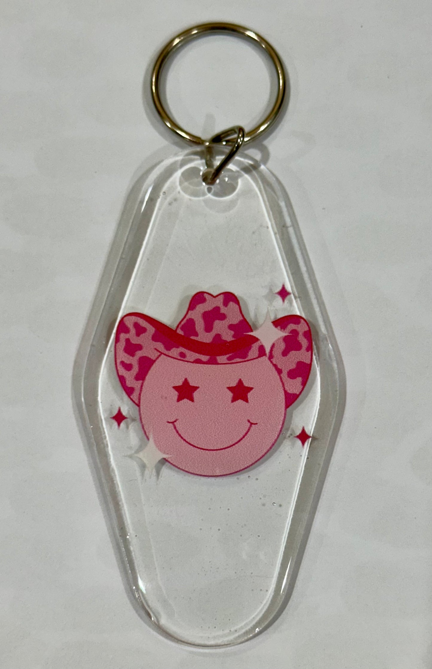 Pink cowgirl retro motel keychain