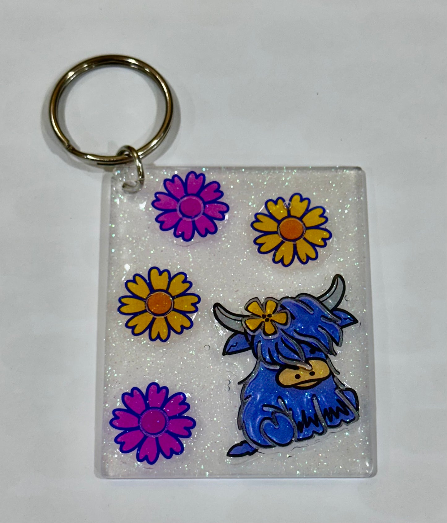 Highland cow square keychain