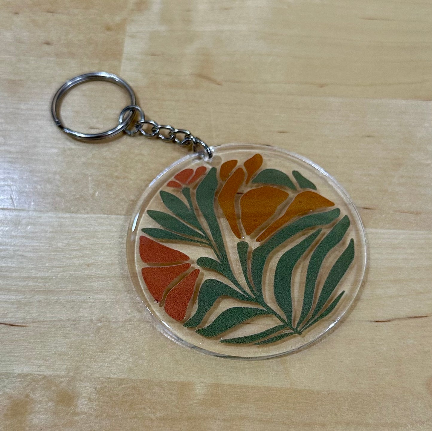 Floral round 2.5 inch keychain