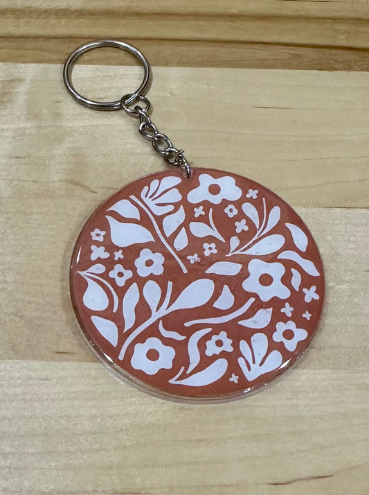 Floral round 2.5 inch keychain