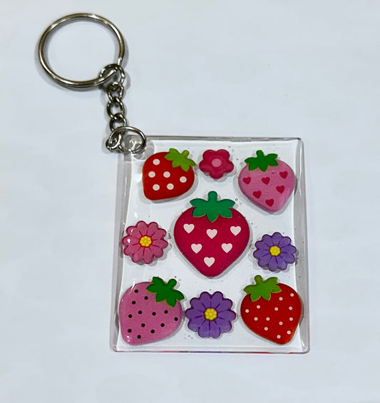 Strawberry square keychain
