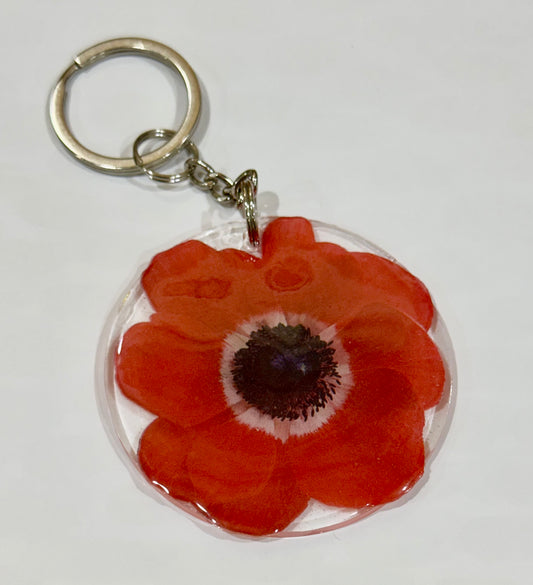 Red flower round 2.5 inch keychain