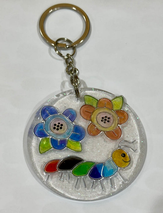 Caterpillar floral round 2.5 inch keychain