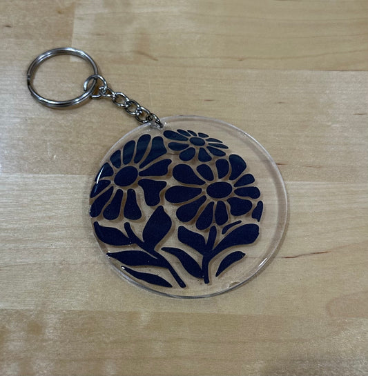 Floral round 2.5 inch keychain