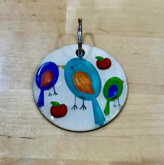 Colorful bird round wooden 2.5 inch keychain