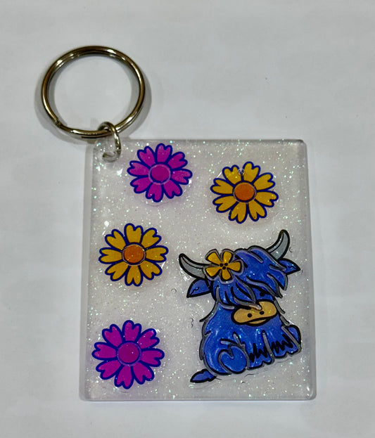 Highland cow square keychain