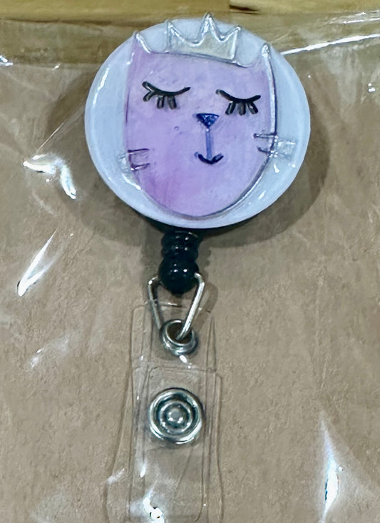 Princess cat badge reel with belt clip