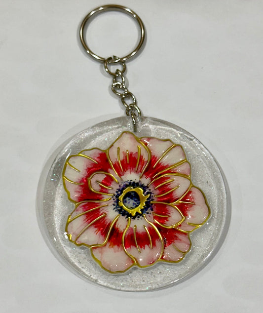Pink Floral round 2.5 inch keychain