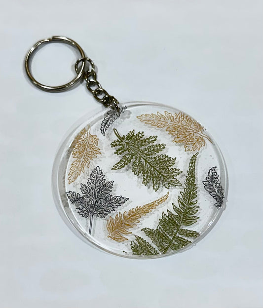 Leaf and fern round 2.5 inch keychain