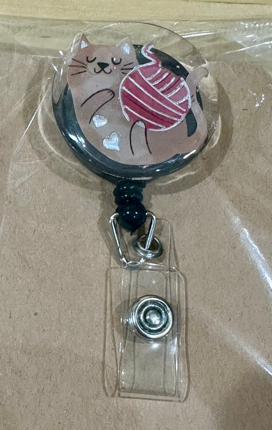 Playful Cat badge reel with belt clip