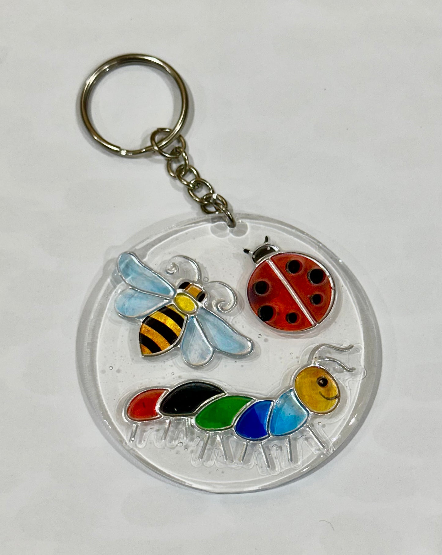 Caterpillar,  bee, ladybug round 2.5 inch keychain