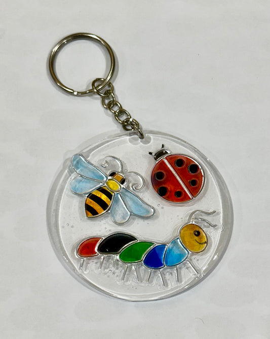 Caterpillar,  bee, ladybug round 2.5 inch keychain